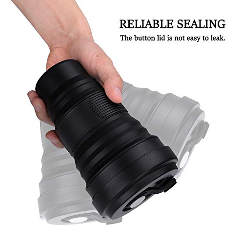 Darunaxy Collapsible Travel Cup - 1 Pack Silicone Folding Camping Cup Sport Bottle With Lids - Expandable Scald-Proof Drinking Cup - 19 Oz Portable Bottle (Black) #TOP3