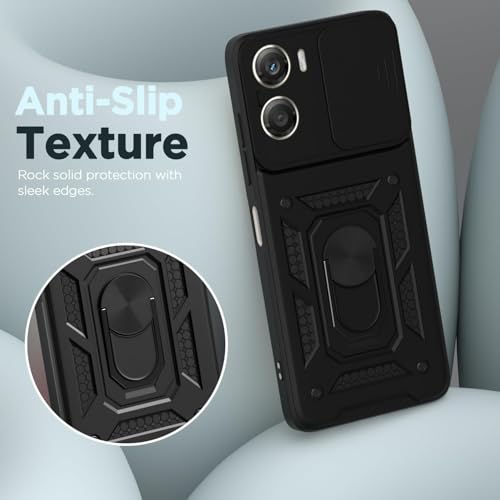 Image of AIBEX Back Cover Compatible for Moto G06 Power | D10 Tough Armor Case | Sliding Camera Shield | 360 Protection | Kickstand Ring Holder | Military-Grade Bumper Case - Black