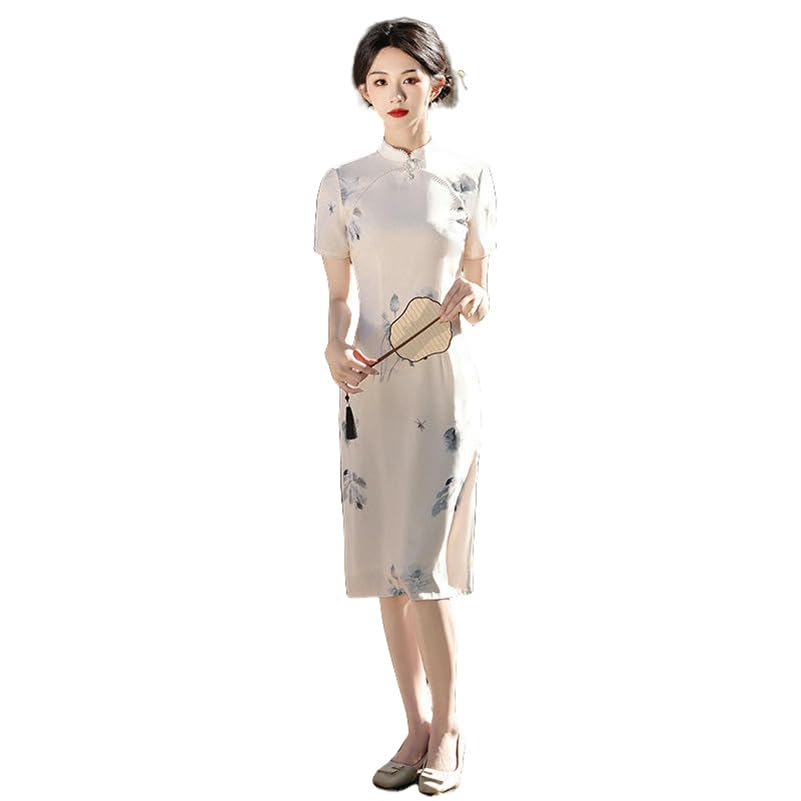 Robe d'été en coton et lin de qualité au design cheongsam ajusté