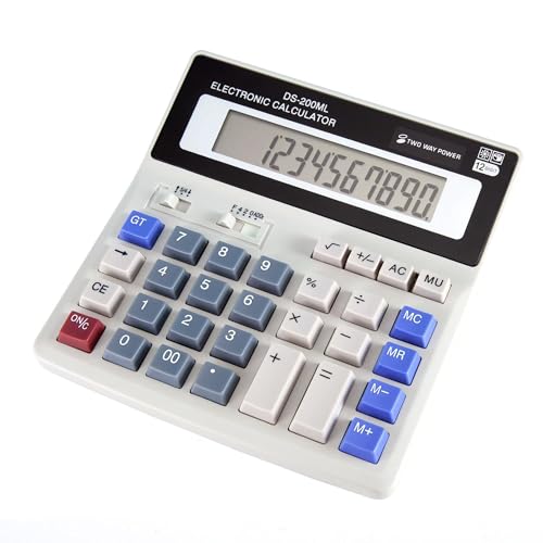 Calculadora de escritorio grande con alimentación dual y pantalla angular de 12 dígitos 2