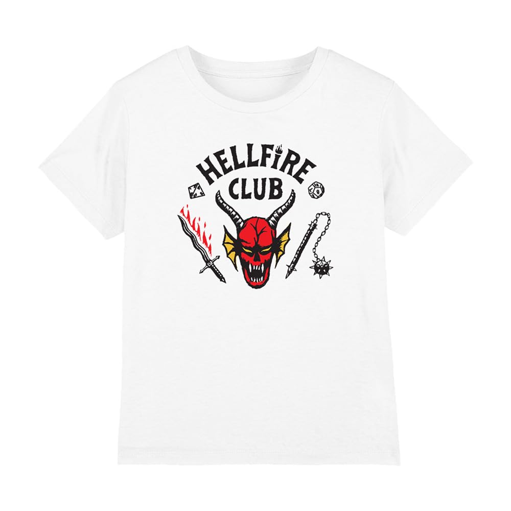 Stranger Things Stranger Things Hellfire Club Kids T Shirt, White Camisa Unisex niños (Pack de 1)