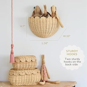 Scalloped Wicker Wall Basket - The Original - Hand Woven Basket - Scalloped Décor Wall Hanging Baskets -16" x 10" x 7"In - Hanging Wall Basket (Natural) Scalloped Wicker Wall Basket The Original Hand Woven Basket Scalloped Decor Wall Hanging Baskets 16 x 10 x 7In Hanging Wall Basket Natural