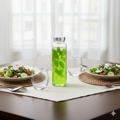 Image of 750ml Glass Water Bottle Set of 3 | Airtight Steel Lid Leak-Proof Botle | Clear Glass Juice, Shake, Detox, Cold Coffee & Infused Drink Bottle | BPA-Free Fridge-Safe Bottle for Home & Office