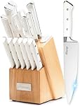 Ensemble de couteaux, 15 Ensemble de couteaux de cuisine Pcs, Endurant Ultra Couteaux de chef en acier inoxydable allemand haute carbone Sharp avec aiguiseur intégré, manche ergonomique Tang complet, blanc