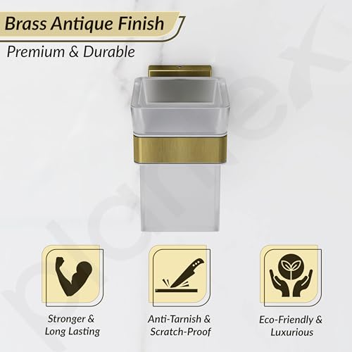 Image of Plantex Stainless Steel Tumbler Holder for Bathroom /Toothbrush Glass Holder /Bathroom Accessories - Pack of 1, Aqua (Brass Antique)