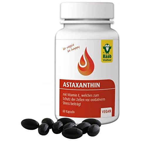 Raab Vitalfood Astaxanthin-Kapseln, Haematococcus-Algen, 60 Stück, vegan, Schutz vor oxidativem Stress, 26 g Dose 1er Pack (1 x 26.3 grams) Cover