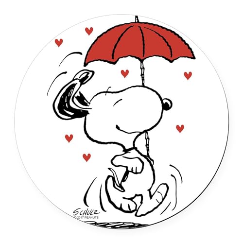 CafePress Peanuts: Snoopy Raining Hearts Round Car Magnet, Magnetic Bumper Display