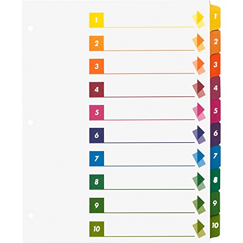 Index intercalaires 1-10 S.P. Richards SPR21910 avec table des matières multi-couleurs