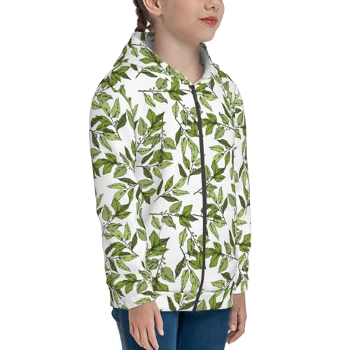Green Laurus Leaf Kids Pullover Hoodies Boys Zip Up Sweatshirts Girls Athletic Clothes with Pocket4