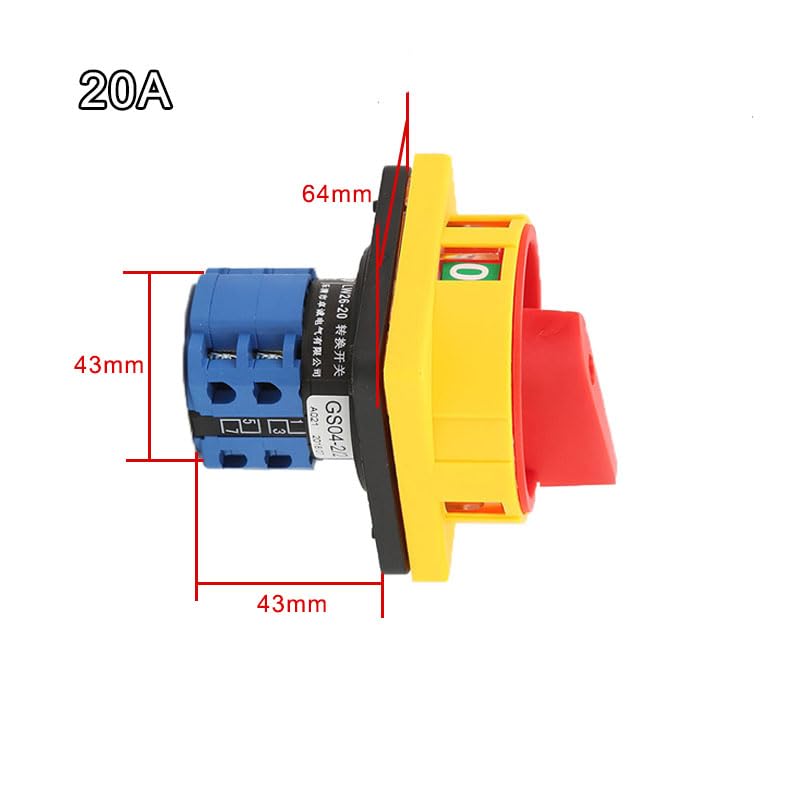 TopHomer 20A Changeover Switch 2 Position 3 Phase Panel Rotary Selector with 8 Screw Terminals for LW26-32 GS04-2/2 for Electrical Wiring (20A)