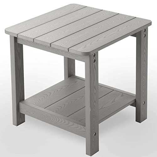 hOmeHua-Weather-Resistant-Side-Table-17-inch-Square-2-Layer-Structure-Wide-Desktop-Imitation-Wood-Stripes-Easy-to-Assemble-Maintain-Suitable-for-All-Indoor-Outdoor-Places-Gray hOmeHua Weather Resistant Side Table 17 inch Square 2 Layer Structure Wide Desktop Imitation Wood Stripes Easy to Assemble Maintain Suitable for All Indoor Outdoor Places Gray