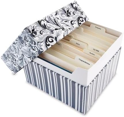 CurrentCurrent Black Elegance Greeting Card Organizer Box with Dividers - Store 140+ Christmas, Valentine, & Birthday Cards, Recipe Cards, Photo Collections, Postcards, Stationery, 7" x 9" x 9-1/2"