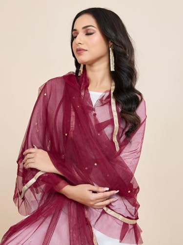 Women’s Net Embellished Dupatta Chunni | 2.25 Mtrs | Lightweight Poly Net Intricate Detailing for Festive Wear2