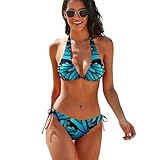 SKT T1 Women's 2 Piece Bikini Blue Butterfly Bikini Sets for Women, Cute Butterfly Animal Print Swimsuits for Women, Adjustable Padded Top Halter Triangle Bathing Suits Swimwear Beachwear L