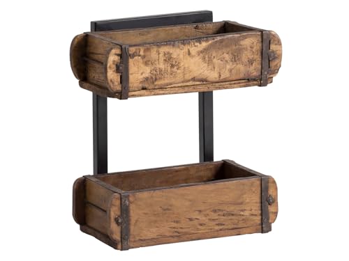 Woodkings Wandregal Ziegelform 2er Altholz Metall Wandderoration Aufbewahrungsbox Backsteinform rustikal mit Metallbeschlägen Holzbox Wandboard Shabby Geschenkidee Regal Gewürzregal