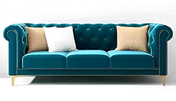Image of Solid Wood Velvet Fabric L Shape Sofa Sofa for Living Room Button Tufted Sofa Chair for Home & Office (Left Aligned L-Shaped (3 Seater TG Tred-K98)