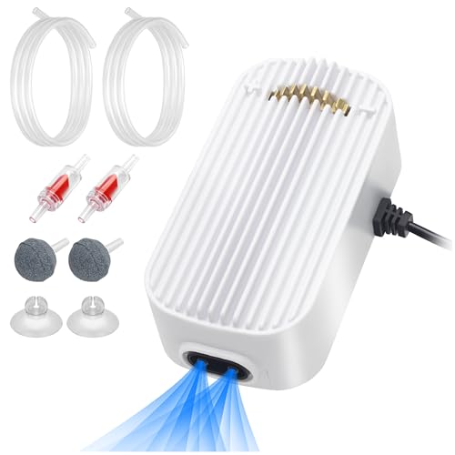Image of Quiet Aquarium Air Pump 5W Fish Tank Oxygen Aerator Pump with Air Stone Airline Tubing Check Valve Aquarium Bubbler for 70-160 Gallon Fish Tanks