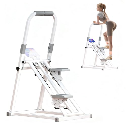 Vertikale Klettermaschine Stair Stepper mit Ultra-Stabiler Basis aus Vier Eisenrohren, 3-Fach Verstellbarer Neigung/Höhe, klappbar, mit LCD-Display und Handyhalter für Home Gym Training