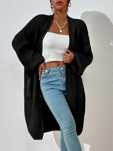 Image of LIGHT DOT Women's Winter Midi Cardigan Sweater Long Sleeve Sweater Coat (Black, L)