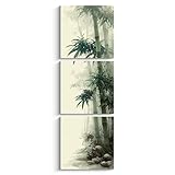 NAN Wind 3Pcs Vertical Green Bamboo Wall Art Asian Watercolor Canvas Print Oriental Zen Artwork Traditional Japanese Chinese Style Decor for Living Room Bedroom Meditation Yoga Studio Office