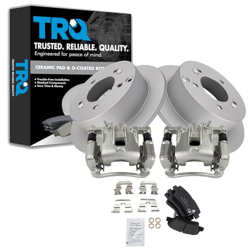 Image of TRQ Rear Brake Pad and Rotor Set Ceramic G Coated Rotors Calipers