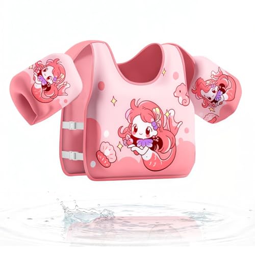 Image of Proberos Kids Swim Float Vest Non-Inflatable Swim Buoyancy with Arm Floats Adjustable Toddler Swim Aid Foam Inserts Buoyancy, Cartoon Swimming Training Polyester Jacket for Pool Water Learning