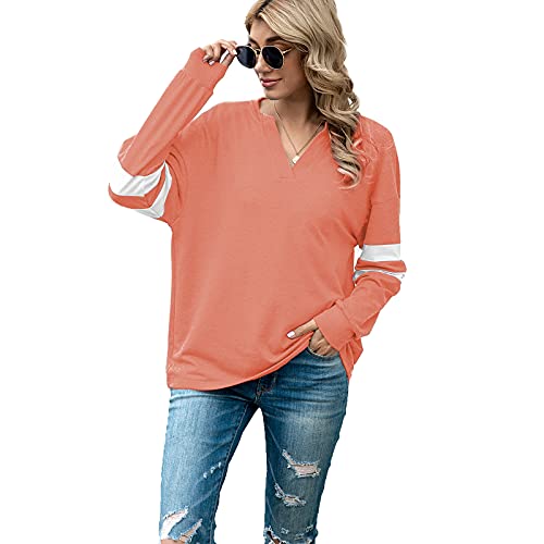 Merlvida T-Shirt à Manches Longues avec col en V pour Femme, Chemisiers et Chemises Femme à Rayures, Tops Chemises Femme de Couleur Unie suelto Jerseys Casual Tunique élégante Cover
