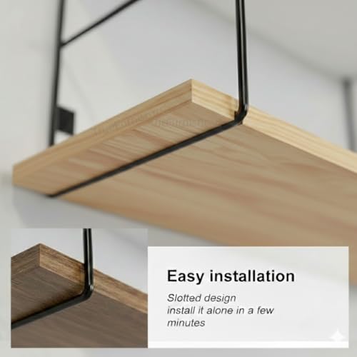 Image of Wall Mounted Floating Shelves for Bedroom, Living Room, Kitchen, Bathroom Wooden Shelf with Metal Brackets, Rustic Decorative Rack, Books & Storage - Real Australian Pine Wood(NOT MDF)