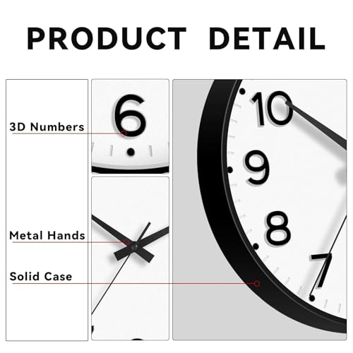 Image of Roymnie Wall Clock 12 Inch Silent Wall Clocks Battery Operated-Modern Non Ticking Analog Clock Decorative for Kitchen Bedroom Office (Black)