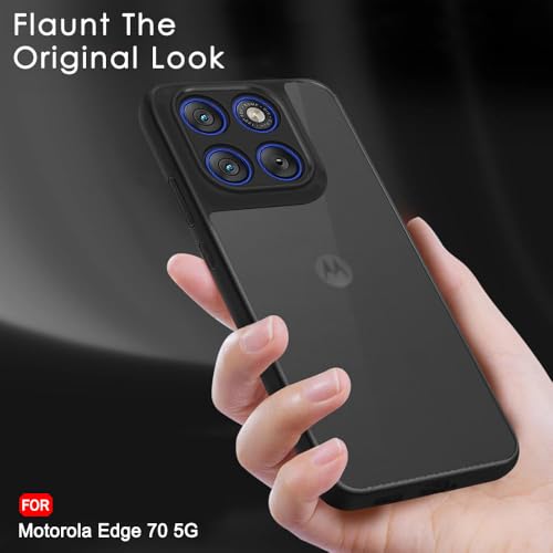Image of TheGiftKart Hybrid Shockproof Back Cover Case for Motorola Moto Edge 70 5G | Hard Back Cover Case for Motorola Edge 70 5G (PC & TPU, Translucent Smoke Matte Back, Black Sides)