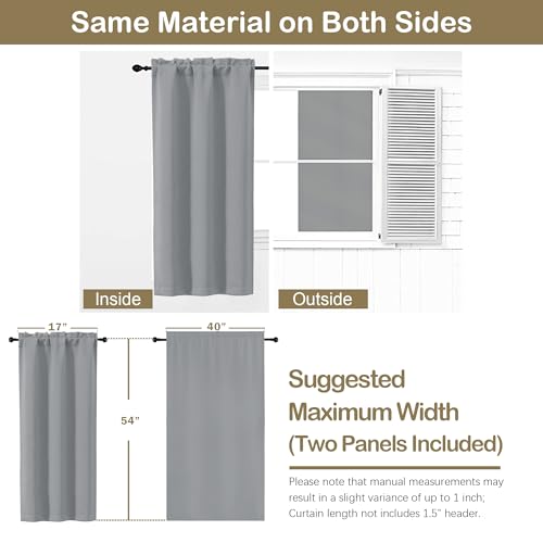Image of Silver Grey Short Blackout Curtains for Bedroom 54 Inches Long 2 Panels, Modern Window Treatment Thermal Insulated Curtains for Living Room, Dual Rod Pocket Blackout Drapes, 2x40Wx54L Inches
