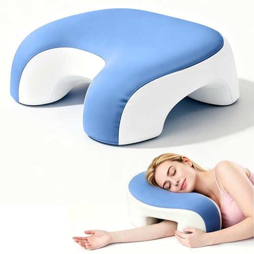 Image of Vercxlyra Side Sleeper Pillow with Arm Hole,Memory Foam Pillow,Ergonomic Memory Foam Cervical Pillow for Neck and Shoulder Pain Relief,Can Also Be Used as a Knee, Leg, Arm Pillow(Blue and White)