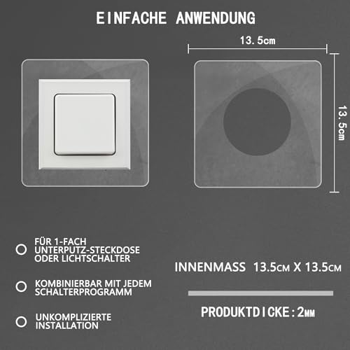 ShnminEU Lichtschalter Schutz für Wand 6 Stücke Transparenter Tapetenschutz für 1-fach Steckdose und Lichtschalter Tapetenschoner passend für jedes Schalterprogramm