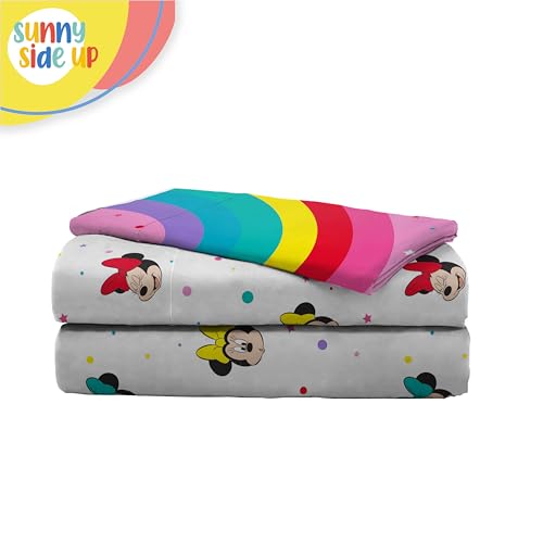 Image of Sunny Side Up Disney Minnie Mouse Twin Sheet Set - 3 Piece Kids Bedding Set Includes Pillow Cover - Super Soft Rainbow Dots Microfiber Sheets