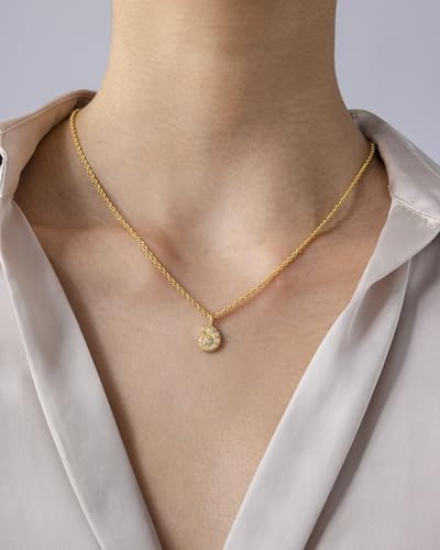 PAVOI 14K Gold Plated Dainty Statement Pendant Necklaces for Women - Hammered Circle Beachy Summer Conch Seashell Pendants - Knit Tightened Rope Chain Necklace2