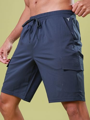 Image of TECHNOSPORT Men's Solid Slim Fit Sports Shorts TS Flexi Quick Dry Polyester Drawstring with Pockets UPF50+ for Gym Running Workout Anti Odour