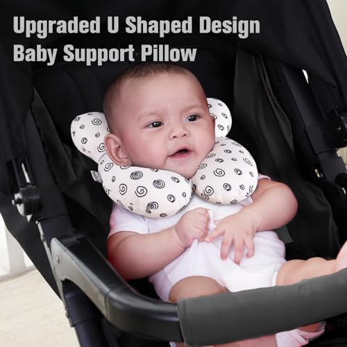 Image of KAKIBLIN Baby Neck Pillow, Baby Head Pillow, Upgraded Travel Support Pillow for Carseat, Neck Support for Car Seat, Stroller, Pushchair (Snail)