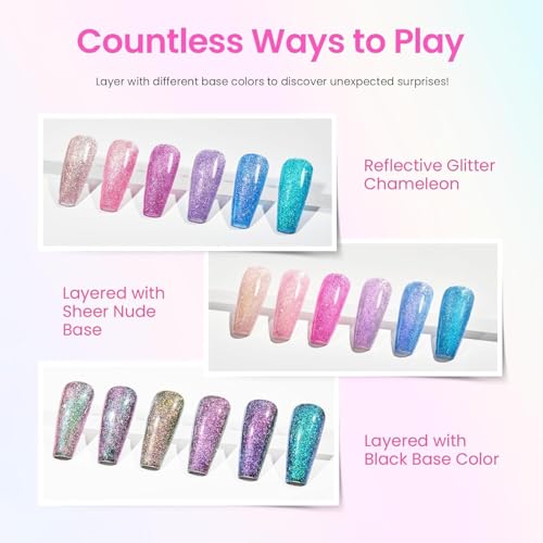 Image of Beetles Chameleon Gel Nail Polish Set- 6 Colors Gel Polish Crushed Diamond