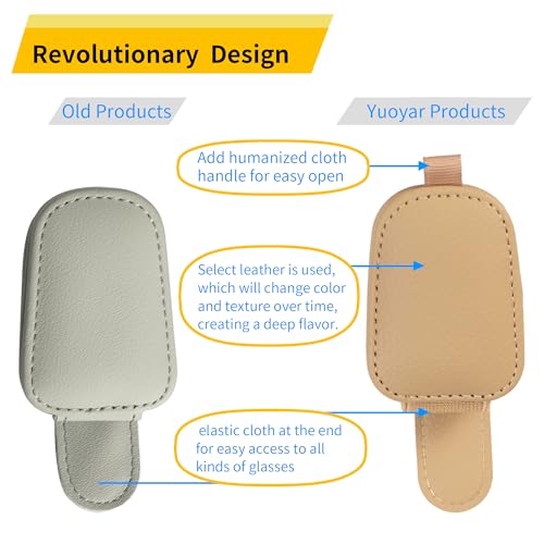 Image of Yuoyar 2 Packs Sunglasses Holders for Car Visor - Magnetic Leather Sunglasses Holder and Ticket Card Clip - Car Visor Accessories (Beige)