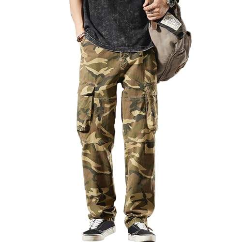 Green Army Fatigue Cargo Pants Men Casual Baggy Camo Pants Men Cool Big and Tall Cargo Pants Ideal for Streetwear - Main Image