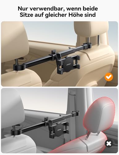 JOYROOM Tablet Halterung Auto Kopfstütze [Bilaterale Fixierung] Tablethalterungen Auto mit Metallarm, iPad Halterung Auto Mitte für 4,7–12,9 iPad, Tablets & Smartphones/Mit 2 Haken