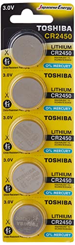 TOSHIBA CR2450 3V Lithium Coin Cell Battery 5 Batteries in Strip Child-Resistant Packaging