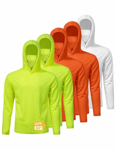 Image of 5 Pack Men's UPF 50+ Sun Protection Hoodie Shirts Long Sleeve Shirts Quick Dry Lightweight for Running Workout Hiking Fishing