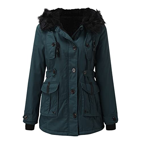 Chaqueta de talla grande para mujer, abrigo cálido, prendas de vestir, gabardina con forro de sintética, abrigo grueso y cálido con bolsillo con capucha para invierno Chaqueta Mujer Invierno Barata