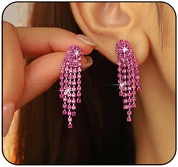 Sparkly Rhinestone Earrings for Women Long Tassel Crystal Chandelier Drop Statement Earrings Waterfall Fringe Earring Bridal Wedding Fashion Jewelry Accessary