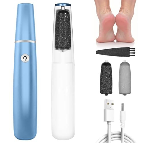OSDUE Lima Eléctrica para Pies, Removedor de Callos Eléctrico con 2 Cabezales de Rodillo Extraíbles y 2 Velocidades Recargables para Archivadores de Pies Muerta Para Talones, Piel Seca y Muerta-Azul