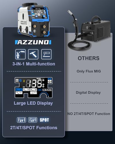 AZZUNO MIG Welder 135Amp 110V, 3 in 1 Gasless Flux Core MIG Welder/Lift TIG/Stick Welding Machine, Wire Feed Welder with Synergic Control - Image 7