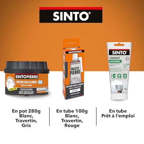 Sinto Travertin repariert Böden und Wände – 100 g – Wiederaufbau und Kleber – alle Arten von Steinen – trocknet schnell