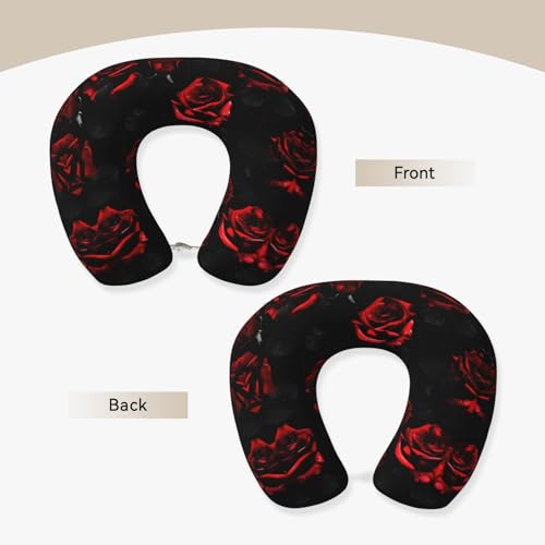 Almohada de Viaje con Estampado de Rosas Rojas y Negras miniatura 3