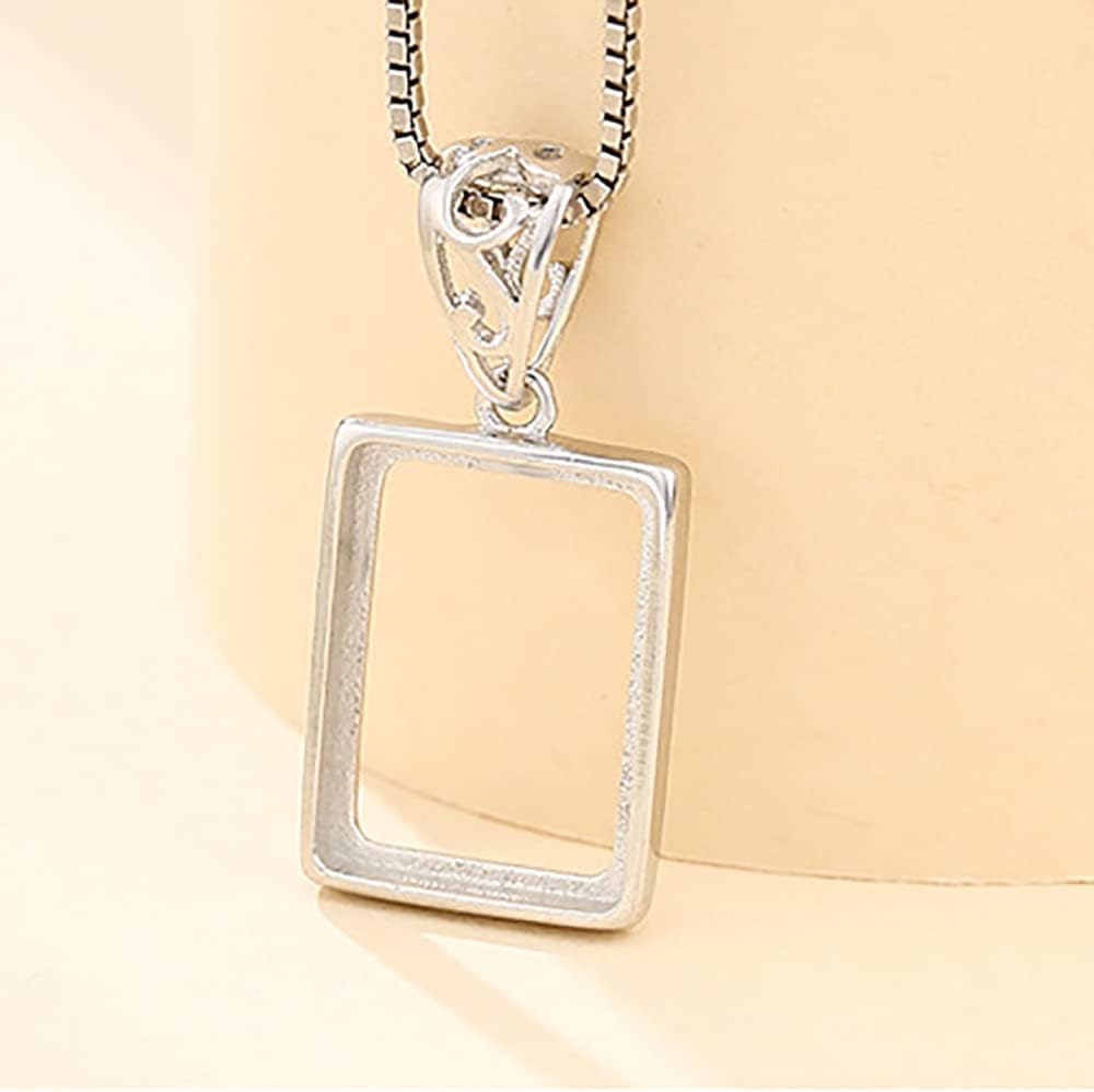 925 Sterling Silver Blank Pendant Cabochon Setting Tray fit 10X14/13x17/16x27/16x29/20x30mm Rectangle Stone Handmade Necklace Jewelry for Women